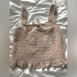 ribbed pink and white with flowers crop top